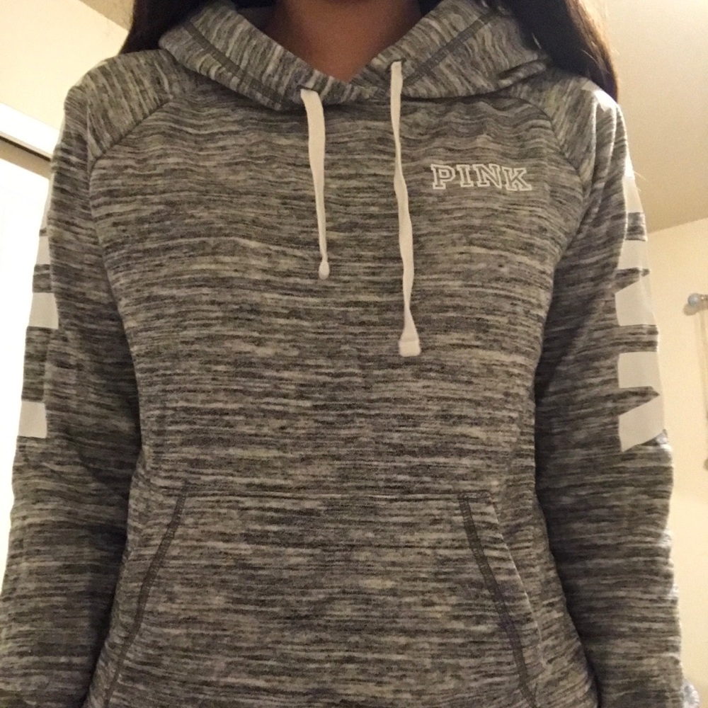 Gray pink pull over hoodie